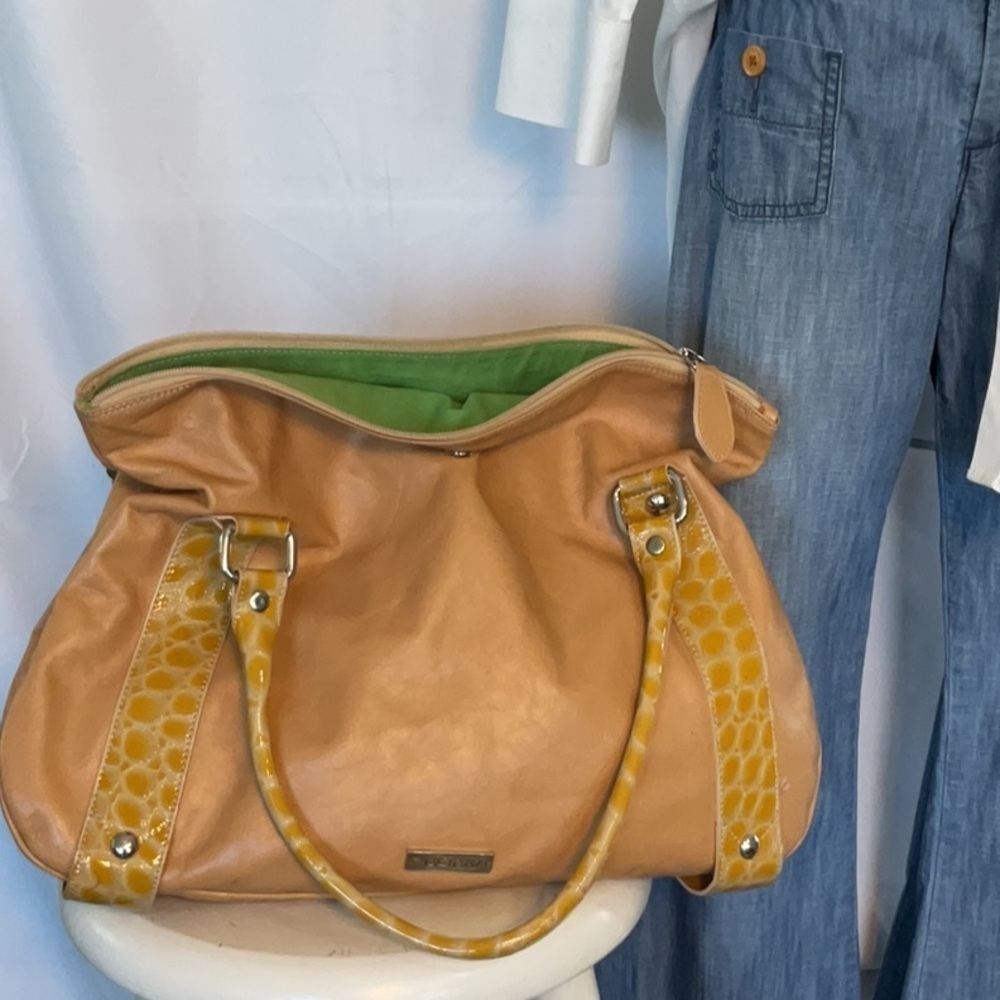 Pulicati Italian Leather bag with snakeskin handles and trim
